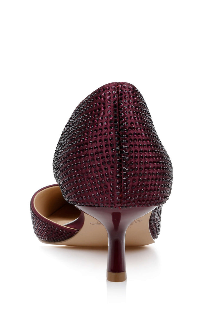 Bordeaux Satin | Teegan Pointed Toe Kitten Heel Pumps Back