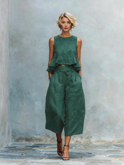 Two-Piece Women's Set with Ruffled Hem