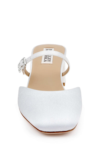 White Crepe | Valarie Block Heel Mary Jane Mules Front
