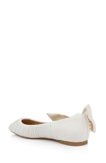 Ivory Fabric | Vayln Ruched Ballet Flats with Oversized Bow Back Side