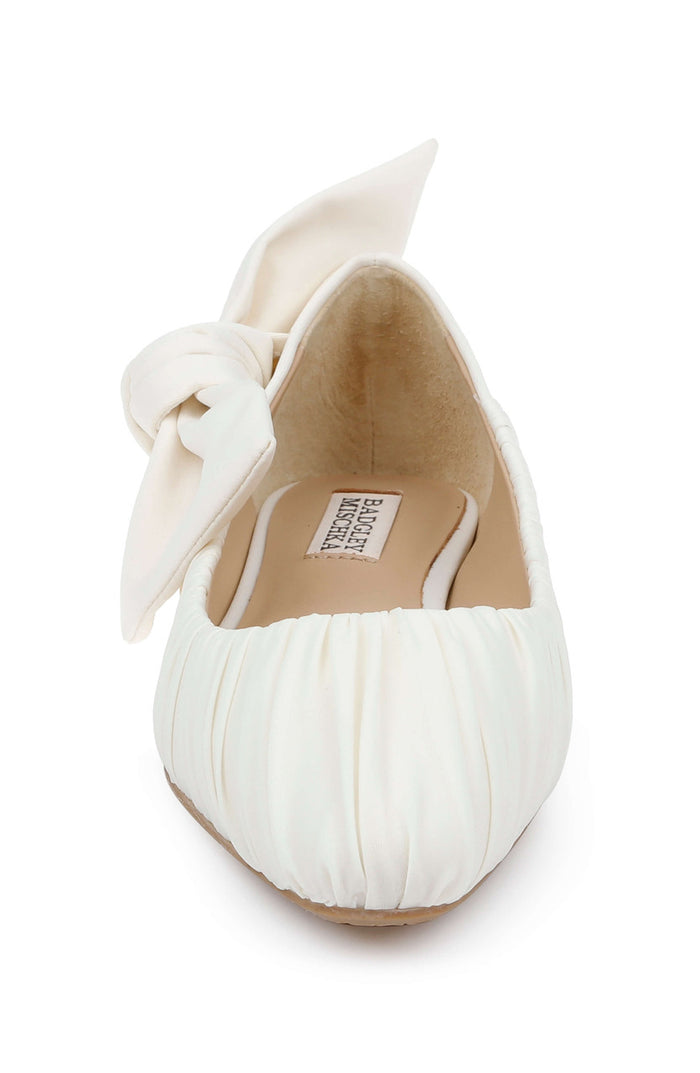 Ivory Fabric | Vayln Ruched Ballet Flats with Oversized Bow Front