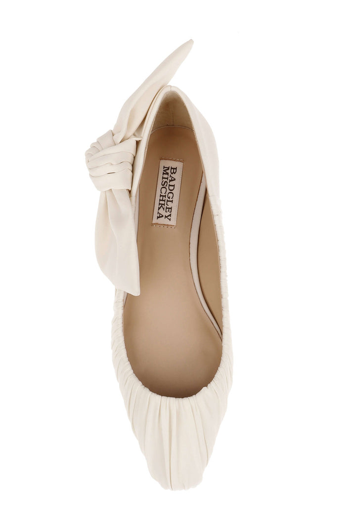 Ivory Fabric | Vayln Ruched Ballet Flats with Oversized Bow Top