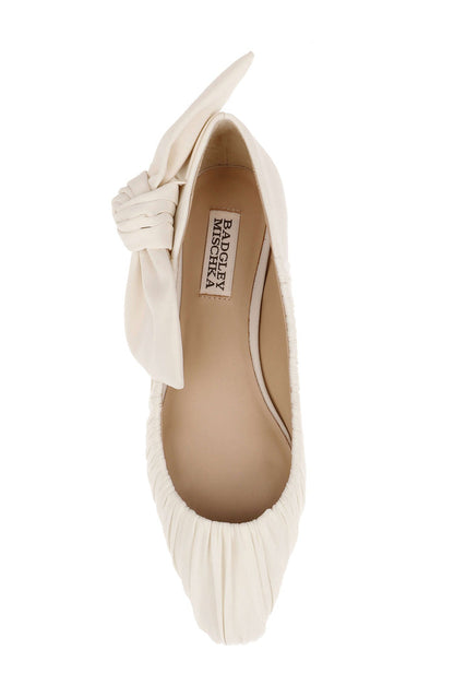 Ivory Fabric | Vayln Ruched Ballet Flats with Oversized Bow Top