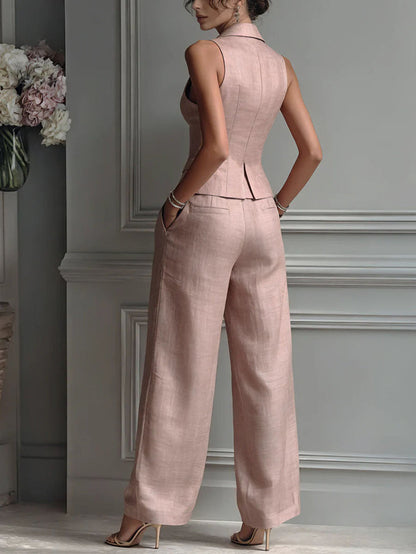 Women's two-piece set with V-neck and buttons