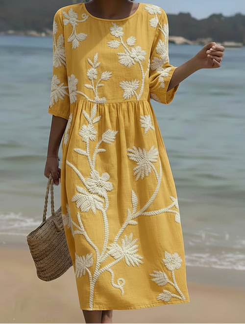 Yassy | Midi Dress with Plant and Flower Print